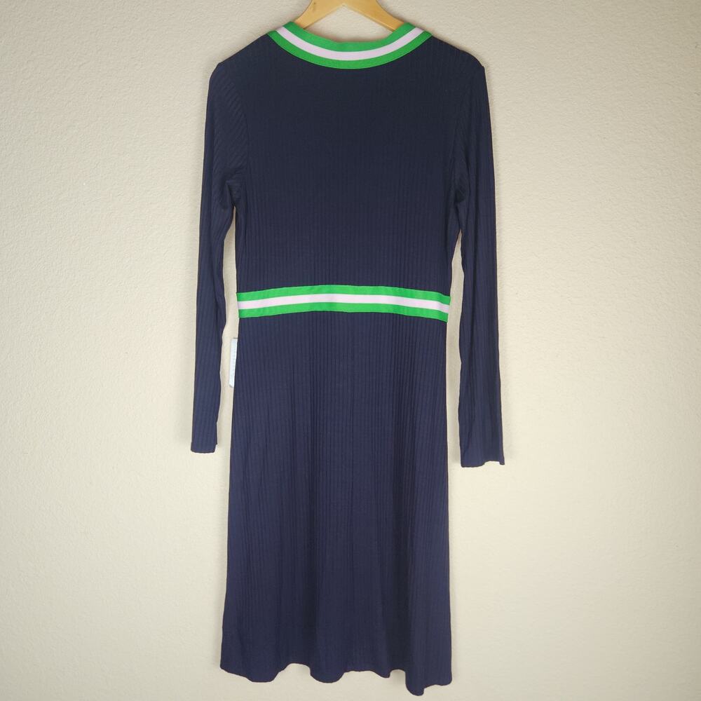 NWT 1901 Striped Trim Navy Blue Long Sleeve Knee Length Sweater Dress, Large - Picture 5 of 6